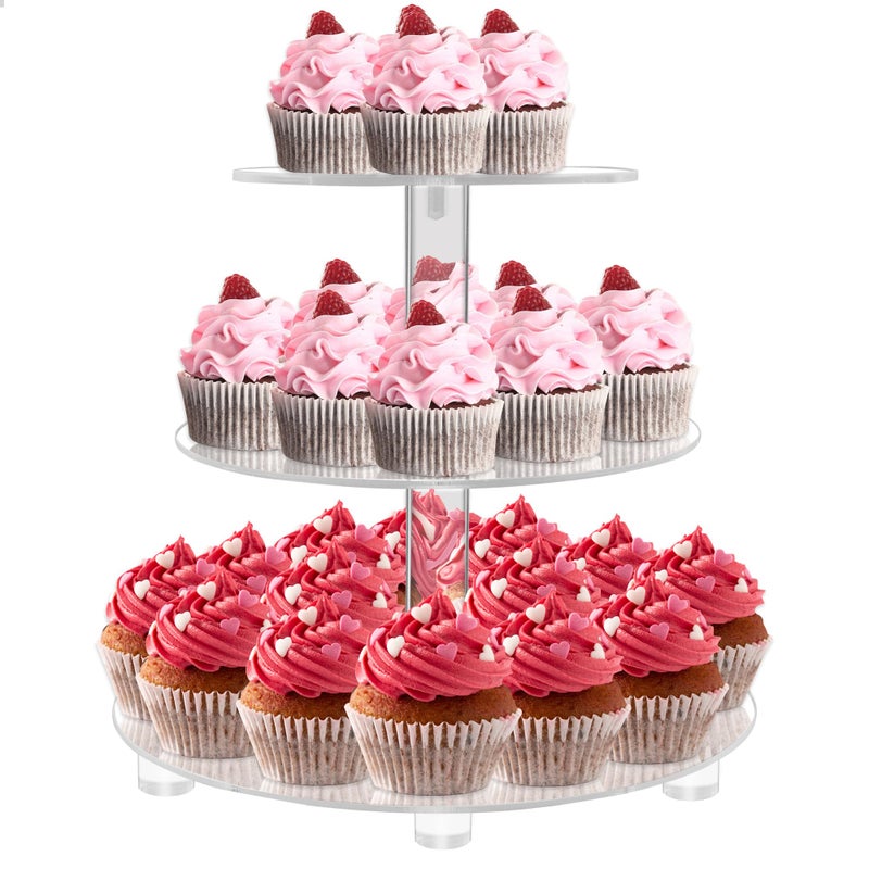 LoveDisplay Cupcake Stand, 3 Tier Cupcake Stand for 24 Cupcakes, Cupcake Tower Stand, Acrylic Cupcake Holder, Clear Dessert Stands for Party, Wedding, Birthday, Baby Shower - Image 1